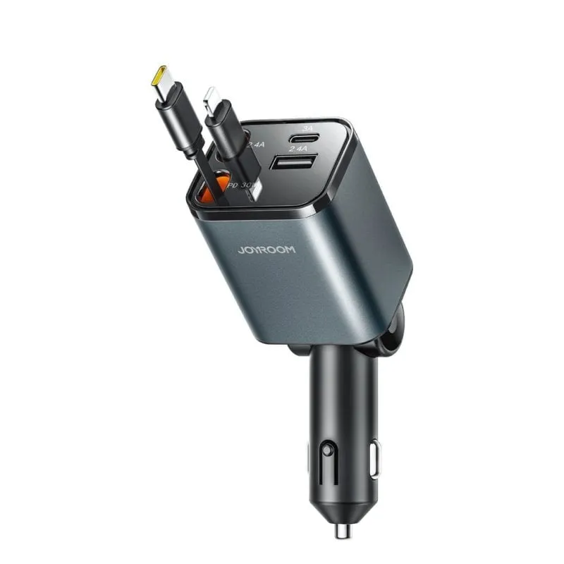 Caricatore auto Joyroom 4 in 1 30W cavi USB-C Lightning retrattili - immagine 1