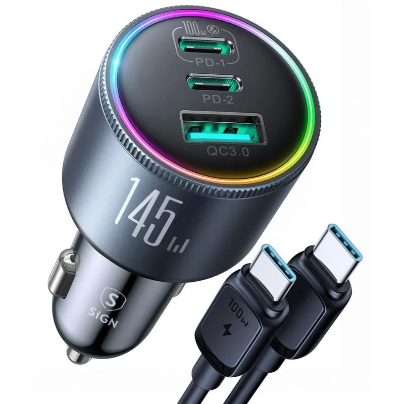 Caricatore auto SiGN 145W 2x USB-C 1x USB-A PD QC3.0 - immagine 1