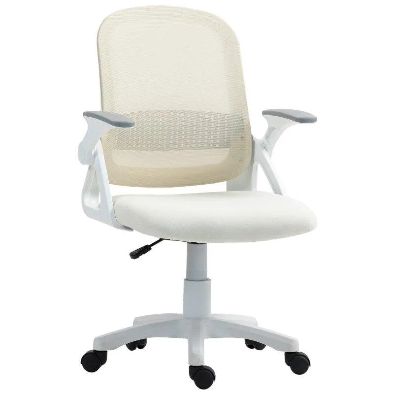 Silla De Oficina Ergonómica Reposabrazos Plegables Altura Regulable Blanco - immagine 1