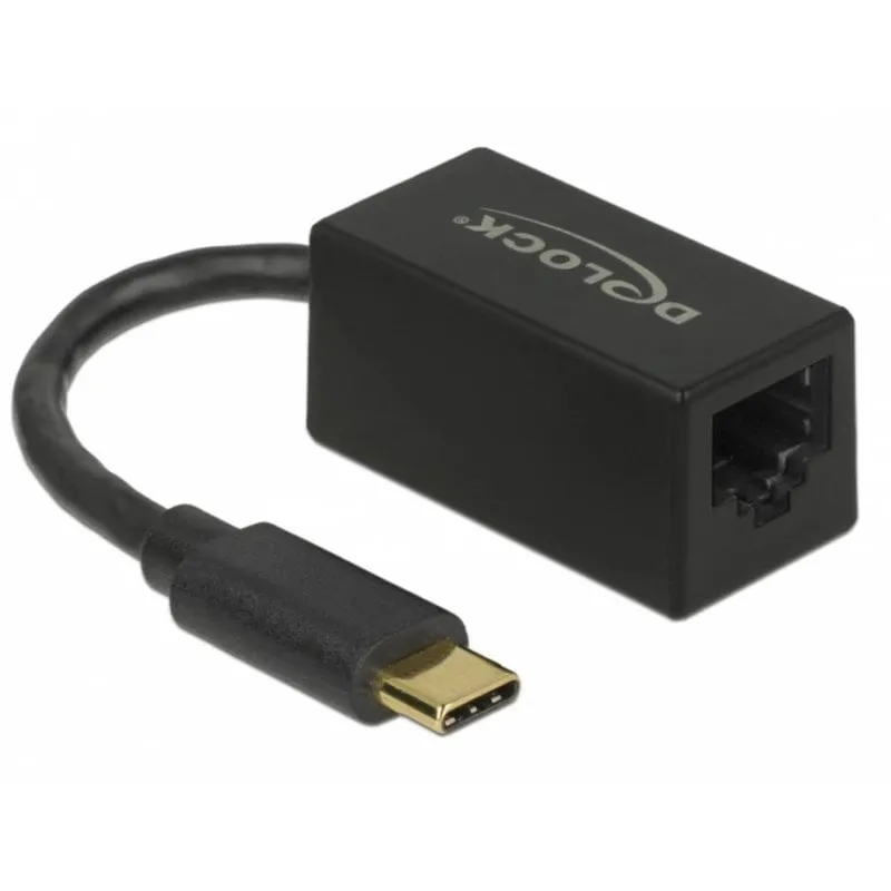 Adattatore USB Type-C a Gigabit LAN DeLOCK compatto nero - immagine 1