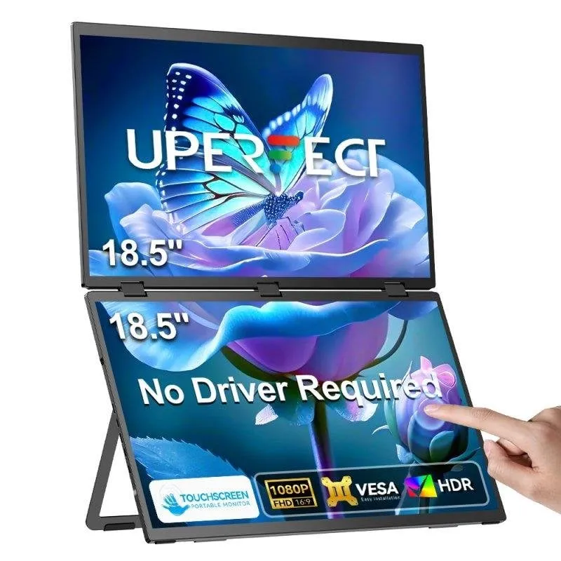 Monitor PC Uperfect Dual 18,5" Full HD 100Hz IPS HDR Portatile VESA - immagine 1