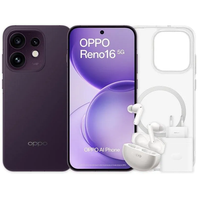 OPPO Reno16 5G 8GB 512GB 6,32" Nero Viola Include Enco X3s, custodia e caricabatterie da 80 W - immagine 1