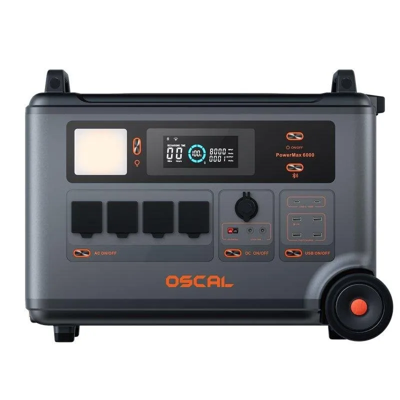Stazione di energia OSCAL PowerMax 6000 3600Wh 4 porte AC, USB-C, USB-A Batteria LiFePO4 Schermo LCD - immagine 1