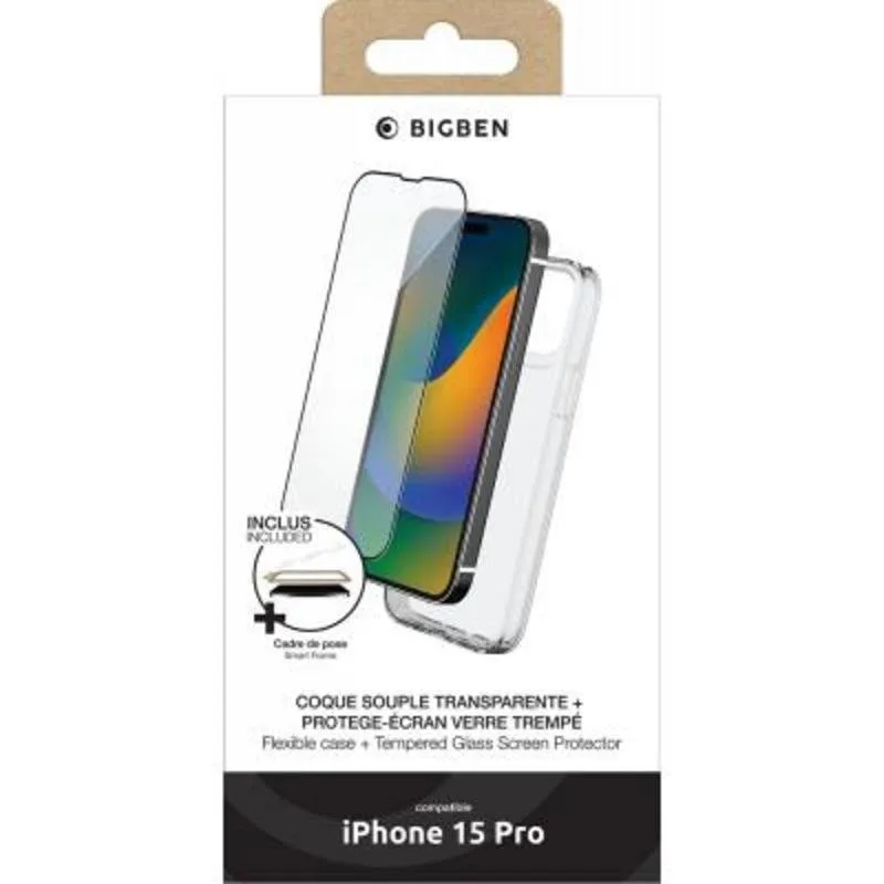 Protettore per schermo BIG BEN per iPhone 15 Pro, vetro temperato trasparente - immagine 1