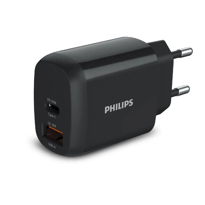 Caricatore Philips DLP4326CB/12 18W USB-C e USB-A Ricarica Rapida Nero - immagine 1