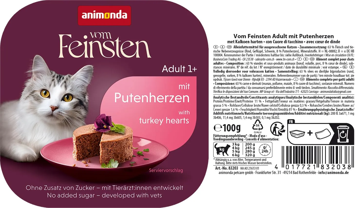 animonda Vom Feinsten Adult cibo per gatti, alimento umido per gatti adulti, con cuori di tacchino, 32 x 100 g - immagine 5