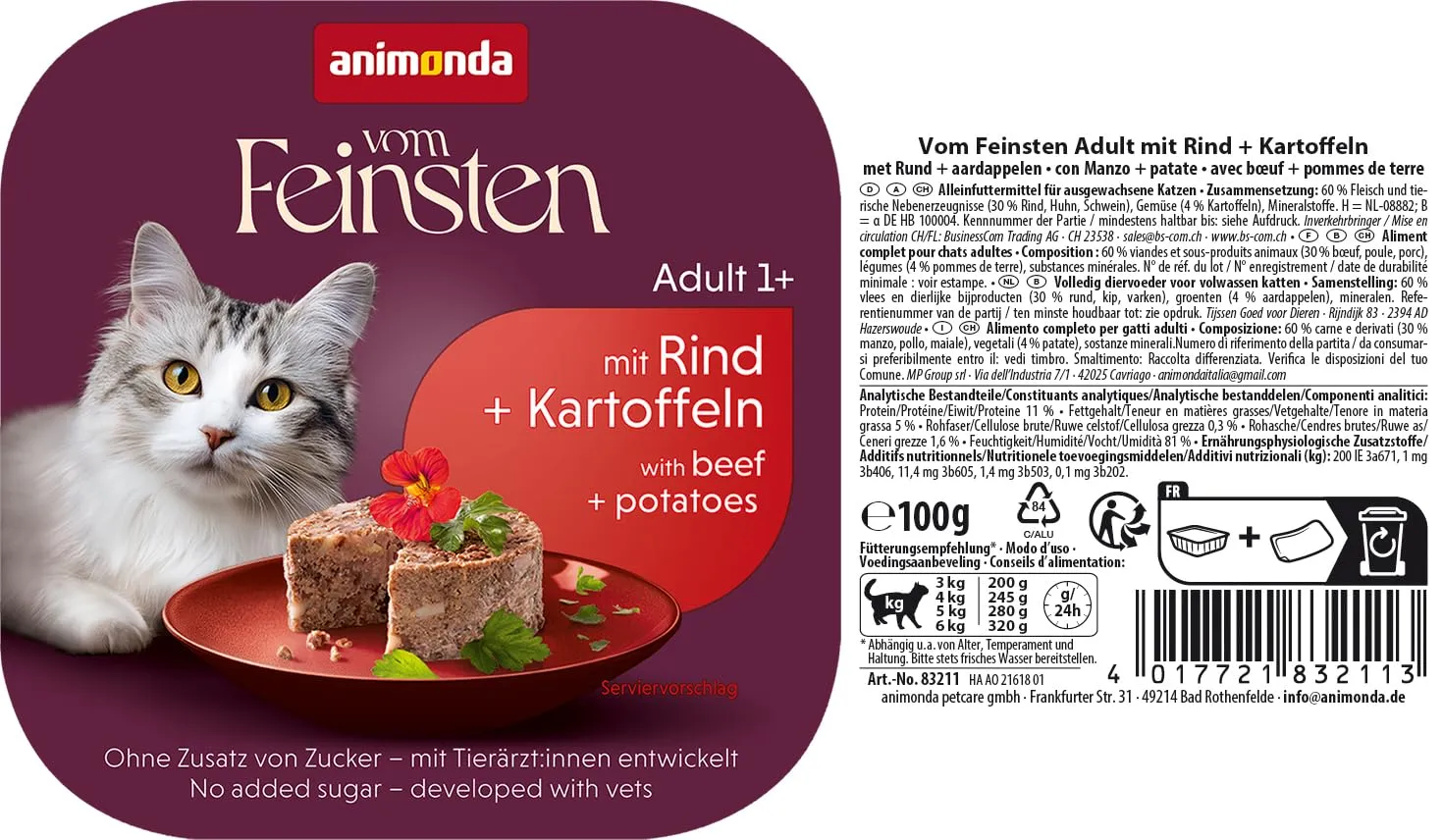 animonda Vom Feinsten Adult cibo per gatti, alimento umido per gatti adulti, con manzo + patate, 32 x 100 g - immagine 4