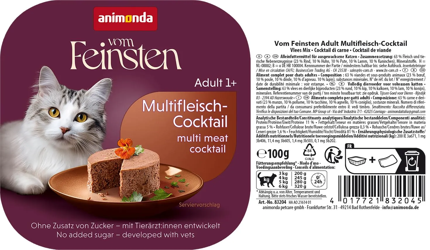 animonda Vom Feinsten Adult cibo per gatti, alimento umido per gatti adulti, cocktail multicarne, 32 x 100 g - immagine 4
