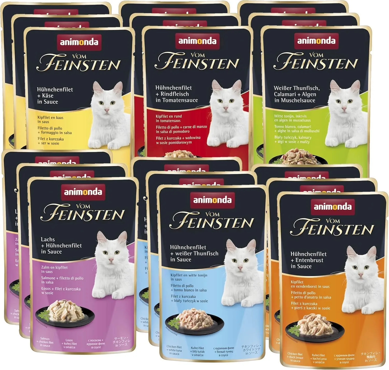 animonda Vom Feinsten Adult cibo per gatti, alimento umido per gatti adulti, in busta salvafreschezza, pacco misto da 18, 18 x 50 g - immagine 1
