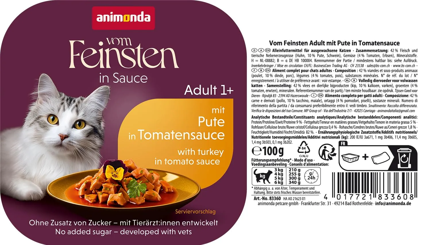 animonda Vom Feinsten Adult cibo per gatti, alimento umido per gatti adulti, con tacchino in salsa di pomodoro, 32 x 100 g - immagine 4