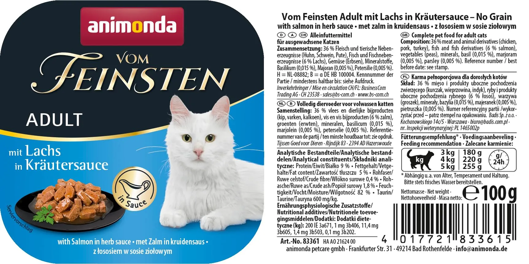 animonda Vom Feinsten Adult cibo per gatti, alimento umido per gatti adulti, con salmone in salsa alle erbe, 32 x 100 g - immagine 2