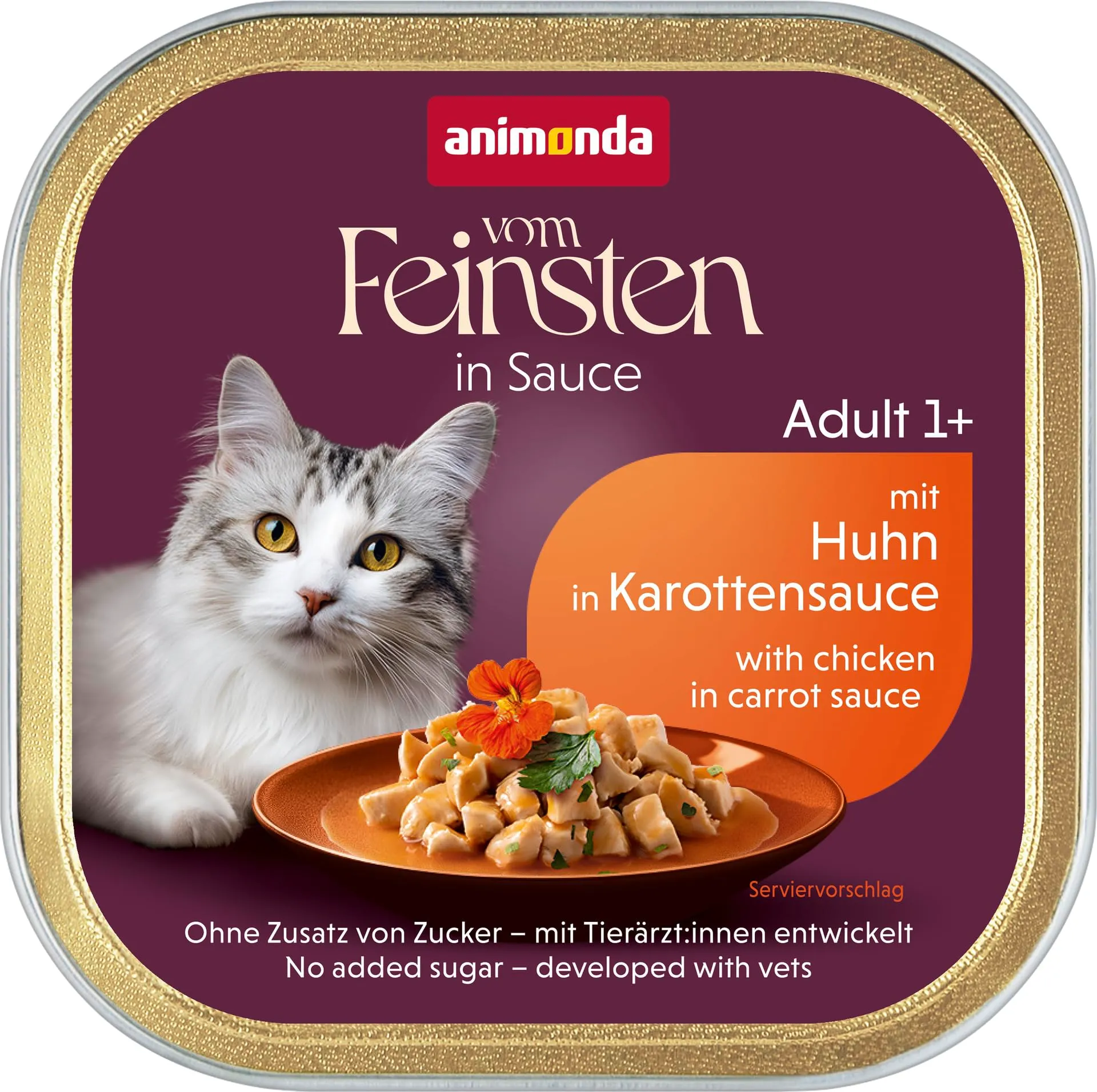 animonda Vom Feinsten Adult cibo per gatti, alimento umido per gatti adulti, con pollo in salsa di carote, 32 x 100 g - immagine 1
