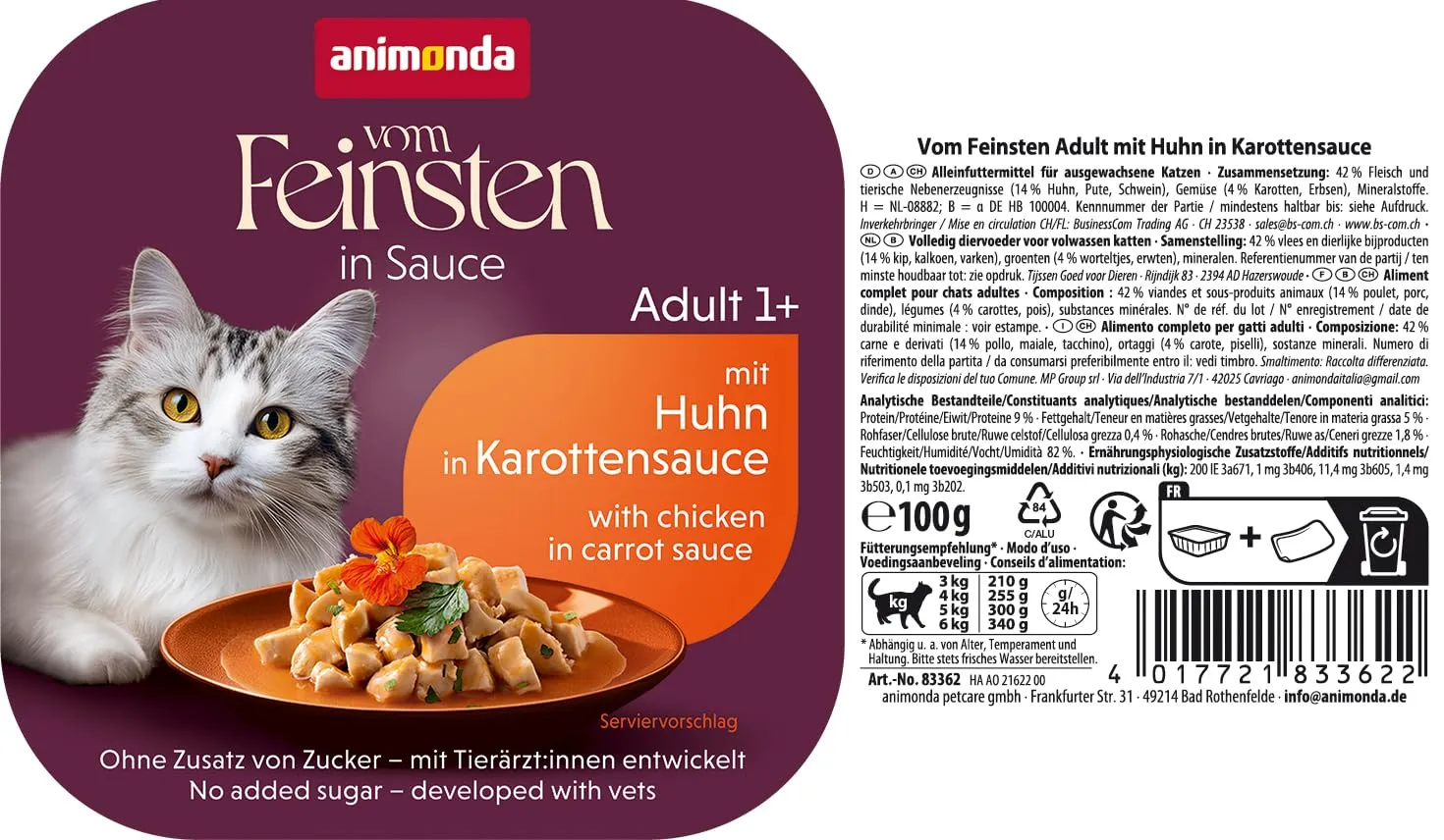 animonda Vom Feinsten Adult cibo per gatti, alimento umido per gatti adulti, con pollo in salsa di carote, 32 x 100 g - immagine 3