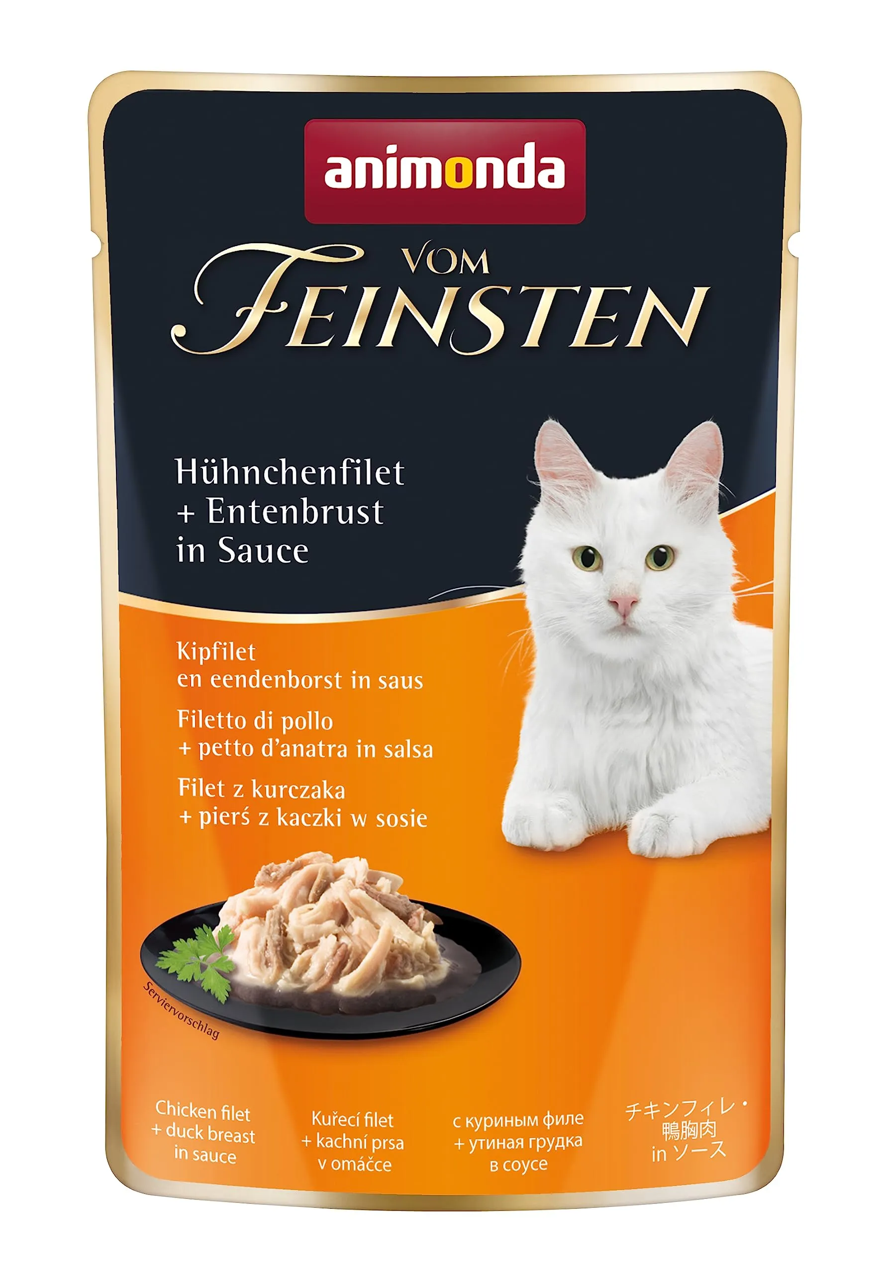 animonda Vom Feinsten Adult cibo per gatti, alimento umido per gatti adulti, in busta salvafreschezza, con filetto di pollo + filetto di anatra in salsa, 18 x 50 g - immagine 1