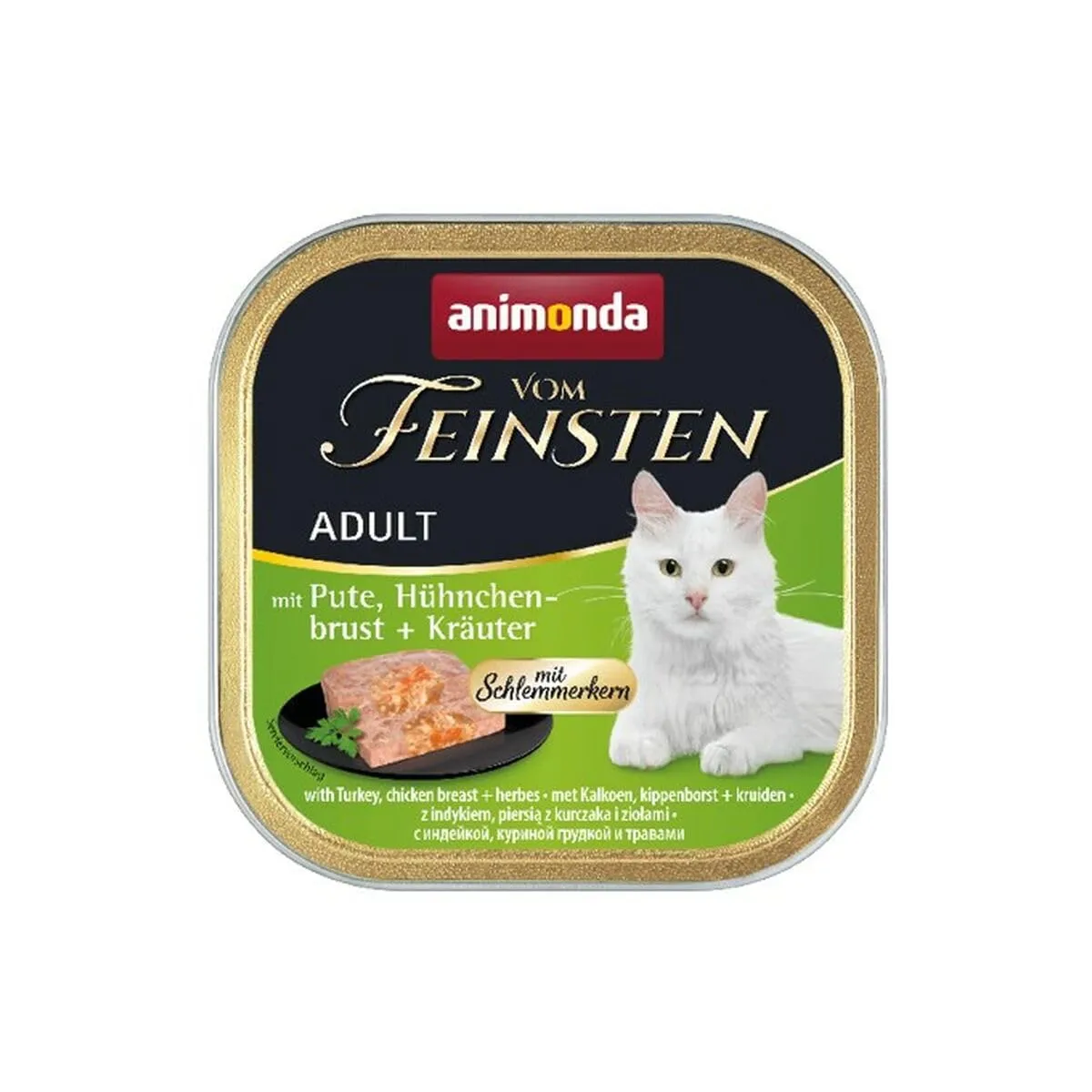 animonda Vom Feinsten Adult cibo per gatti, alimento umido per gatti adulti, prelibato ripieno gourmet con tacchino, petto di pollo + erbe aromatiche, 32 x 100 g - immagine 1