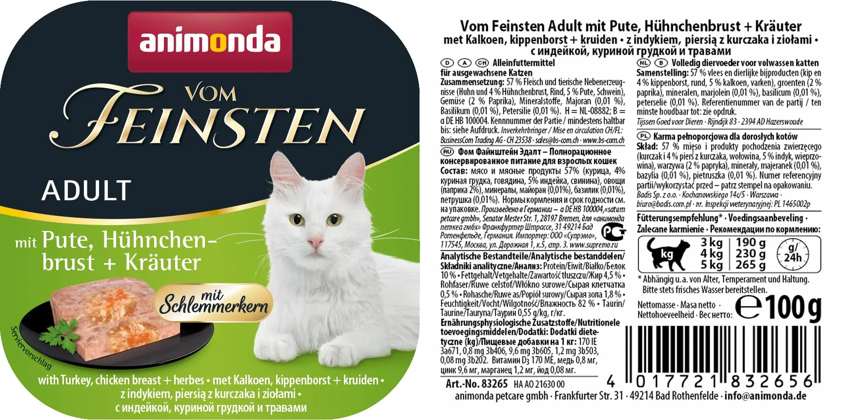 animonda Vom Feinsten Adult cibo per gatti, alimento umido per gatti adulti, prelibato ripieno gourmet con tacchino, petto di pollo + erbe aromatiche, 32 x 100 g - immagine 2