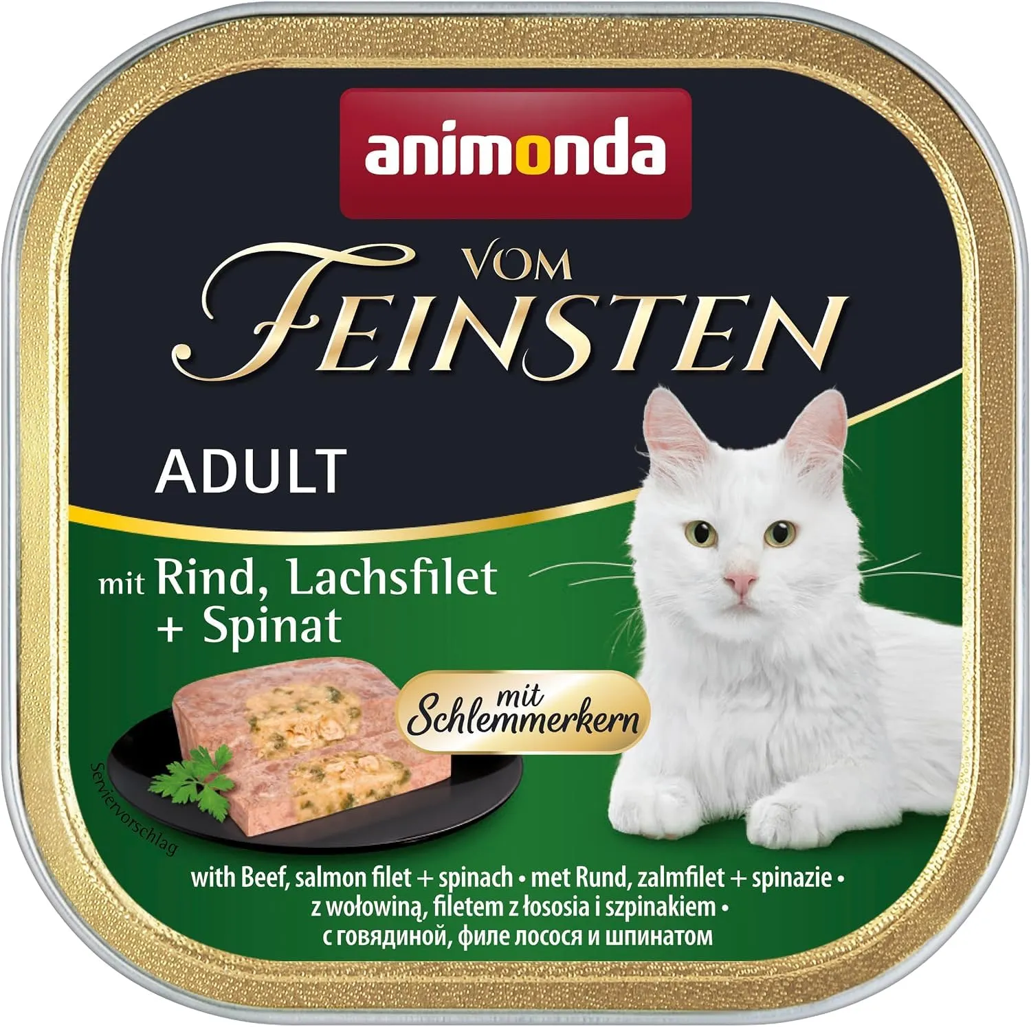 animonda Vom Feinsten Adult cibo per gatti, alimento umido per gatti adulti, prelibato ripieno gourmet con manzo, filetto di salmone + spinaci, 32 x 100 g - immagine 2