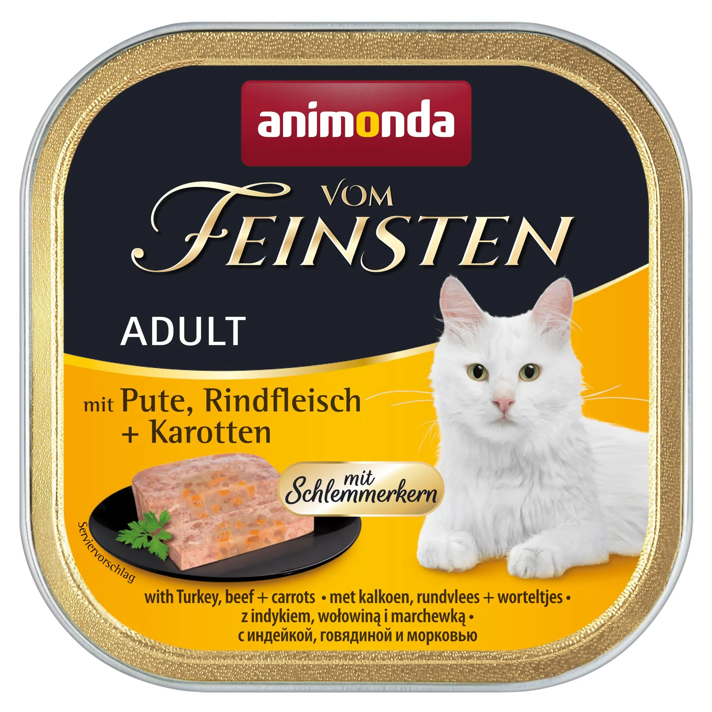 animonda Vom Feinsten Adult cibo per gatti, alimento umido per gatti adulti, prelibato ripieno gourmet con tacchino, carne di manzo + carote, 32 x 100 g - immagine 1