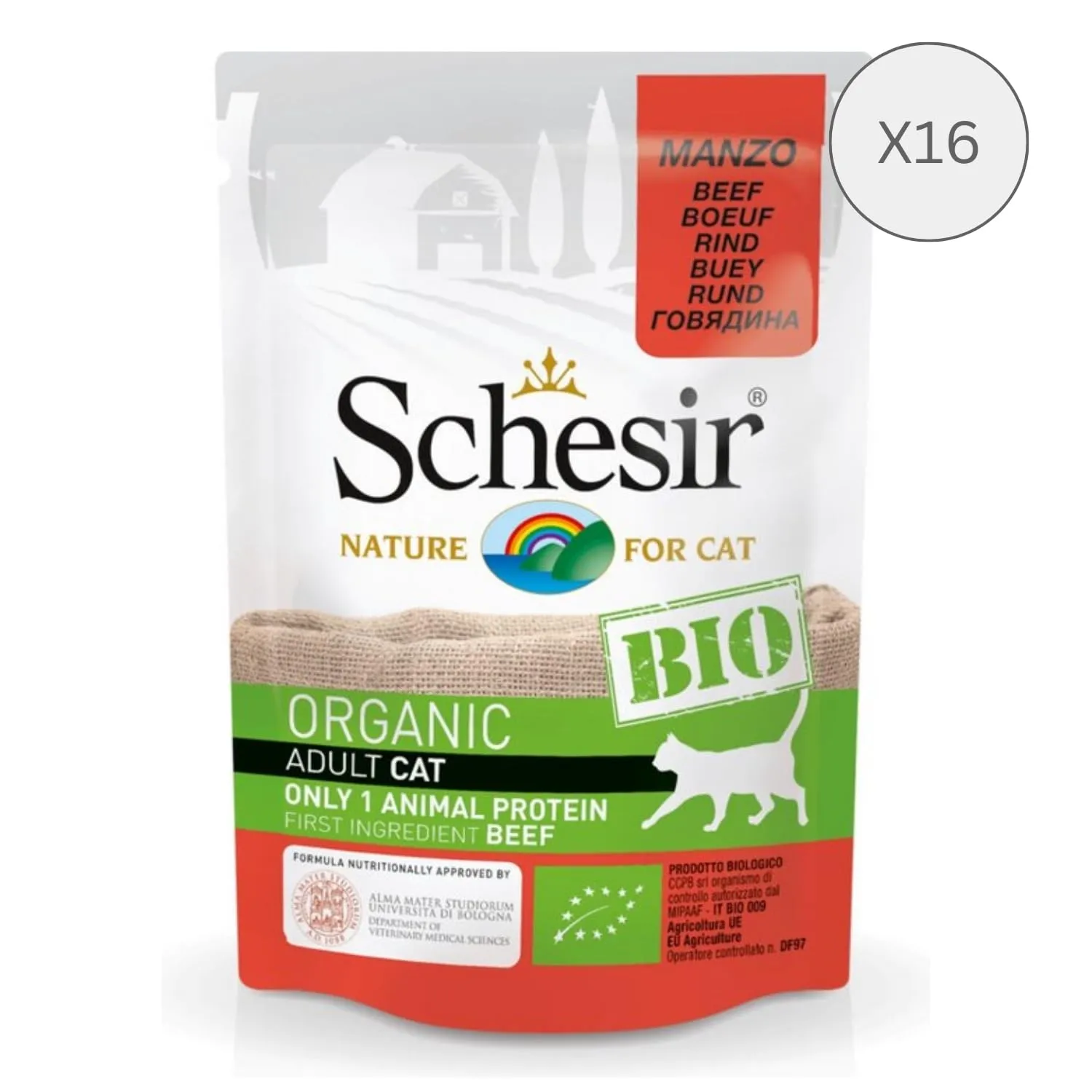 Schesir BIO, Alimento Umido Completo per Gatti, Patè di Manzo, Senza Cereali, in Busta, Gluten Free, 16 x 85 g - immagine 2
