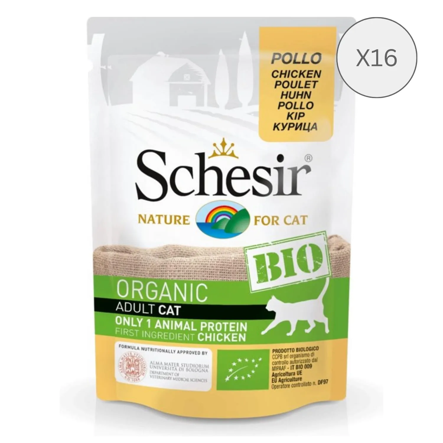 Schesir BIO, Alimento Umido Completo per Gatti, Patè di Pollo, Senza Cereali, in Busta, Gluten Free, 16 x 85 g - immagine 2