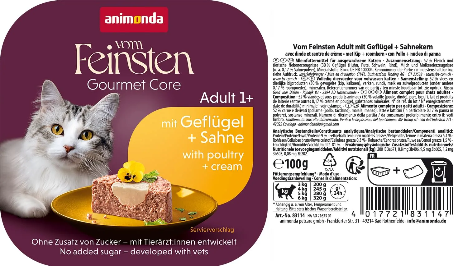 Animonda Vom Feinsten Adult + nucleo del latte, cibo umido per gatti adulti, confezione da 32 (32 x 100 kg) - immagine 3