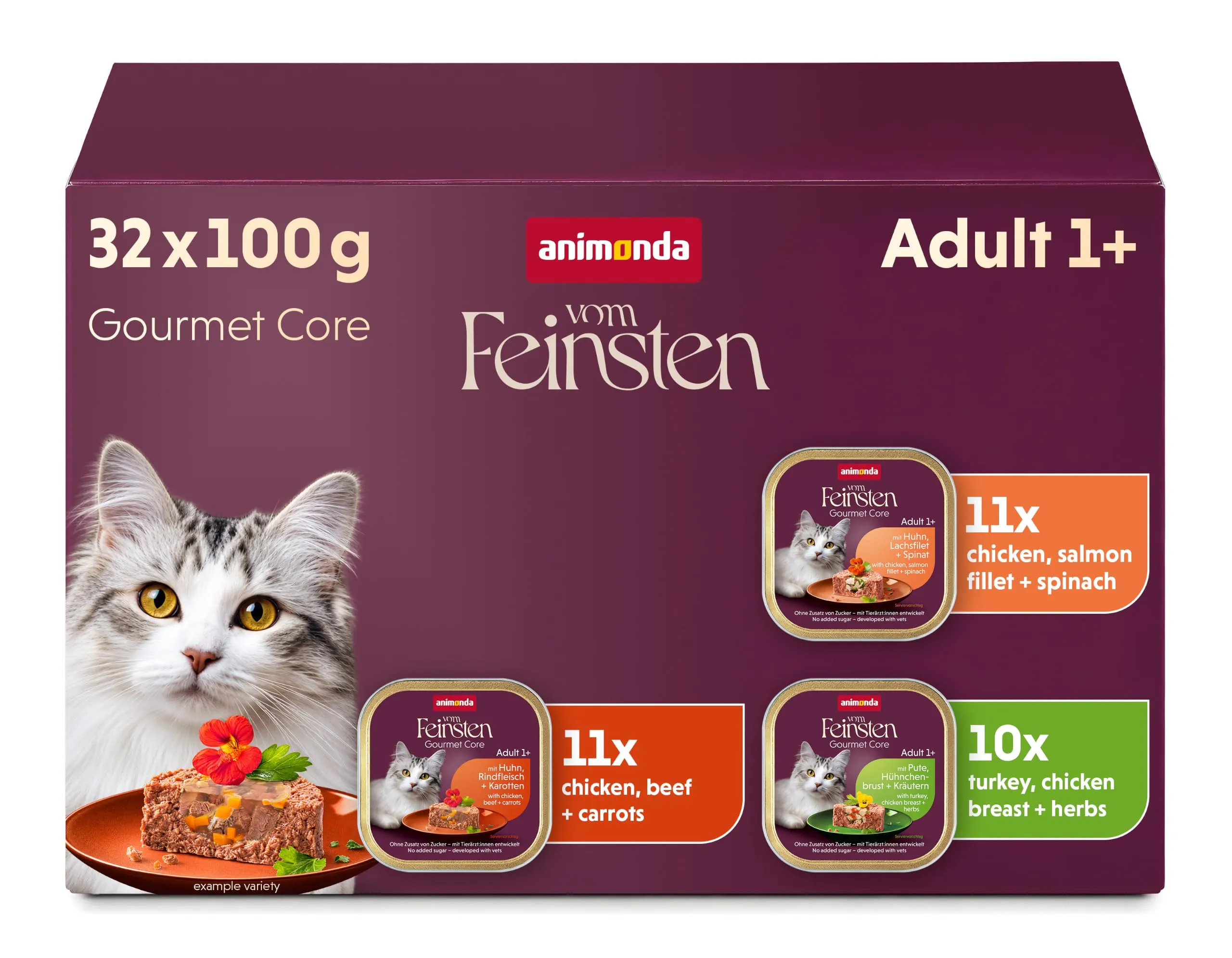 Animonda Vom Feinsten - Mangime umido per gatti adulti, varietà gourmet, 32 confezioni da 100 g - immagine 1