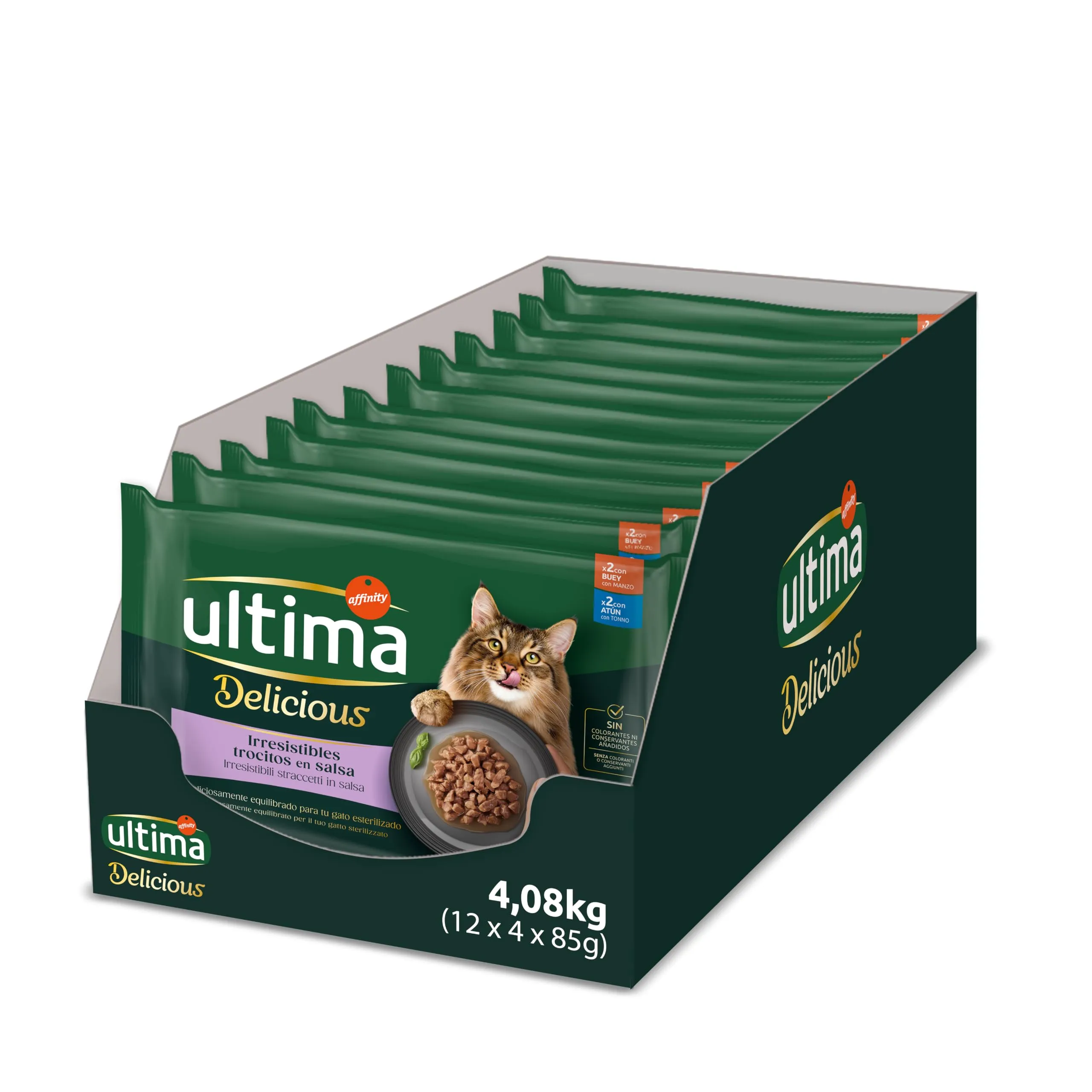 Ultima Cibo Umido Per Gatti Con Manzo E Tonno- 4 X 85Gr X 12 (4,08 Kg) - 4080 g - immagine 1