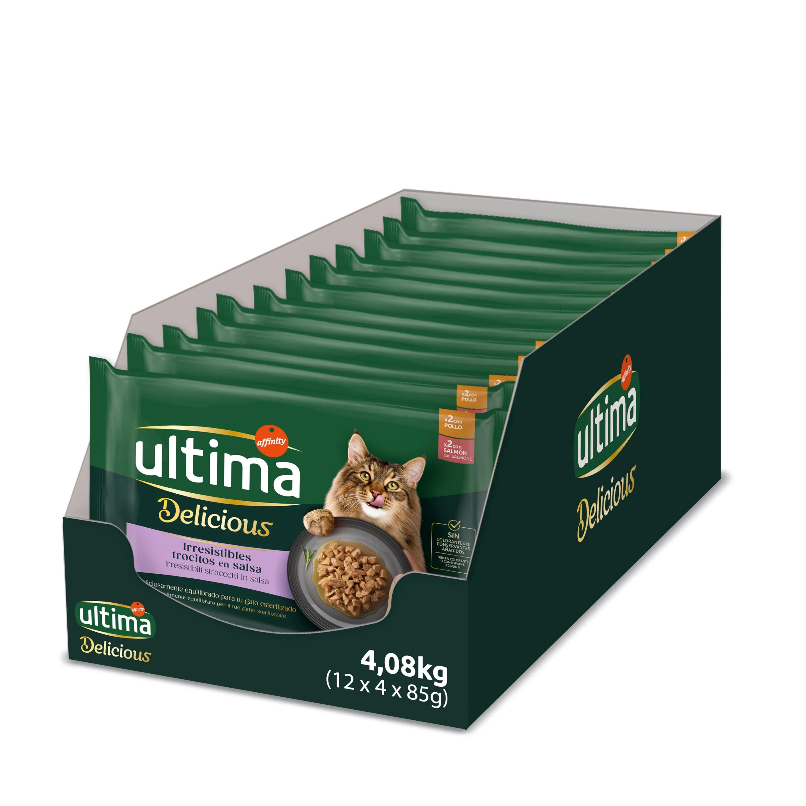 Ultima Cibo Umido Per Gatti Con Pollo E Salmone - 4 X 85Gr X 12 (4,08 Kg) - 4080 g - immagine 1