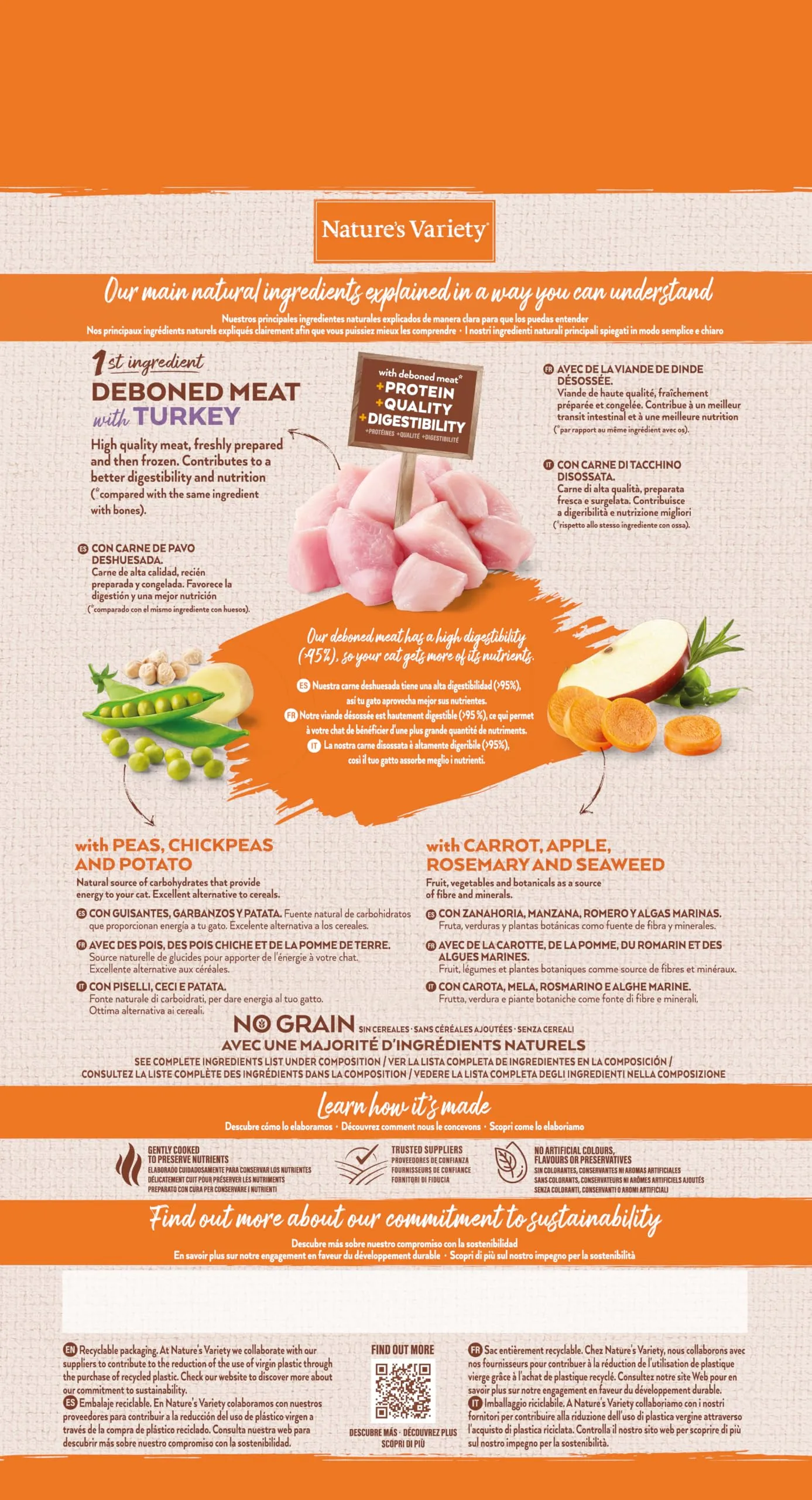 Nature's Variety Original No Grain, Cibo per Gatti Sterilizzati con Tacchino Disossato 1.25 kg - immagine 3
