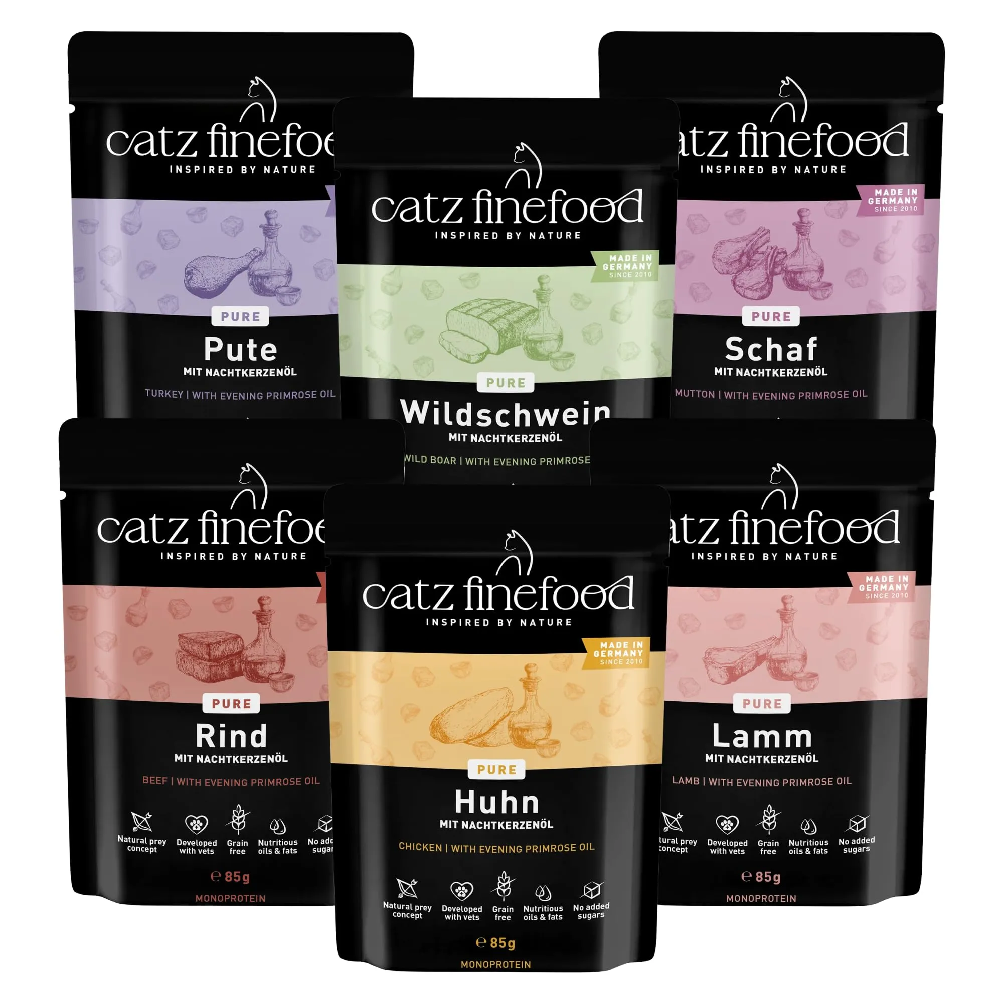 catz finefood Purrrr Collection I - Cibo monoproteico per gatti bagnato, senza cereali, senza zucchero, ipoallergenico, ad alta percentuale di carne, confezione multipla di cibo umido per gatti, in - immagine 1