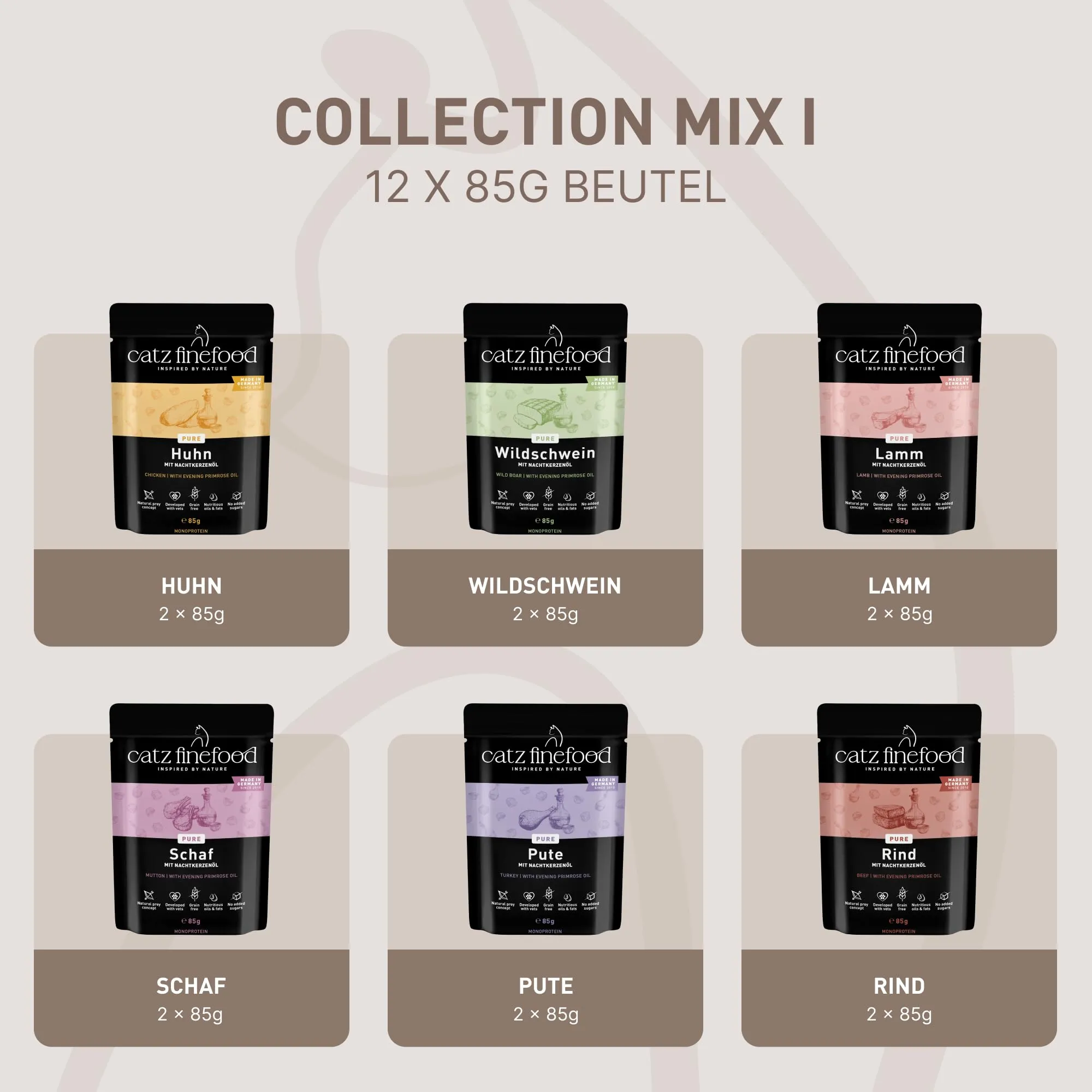 catz finefood Purrrr Collection I - Cibo monoproteico per gatti bagnato, senza cereali, senza zucchero, ipoallergenico, ad alta percentuale di carne, confezione multipla di cibo umido per gatti, in - immagine 3