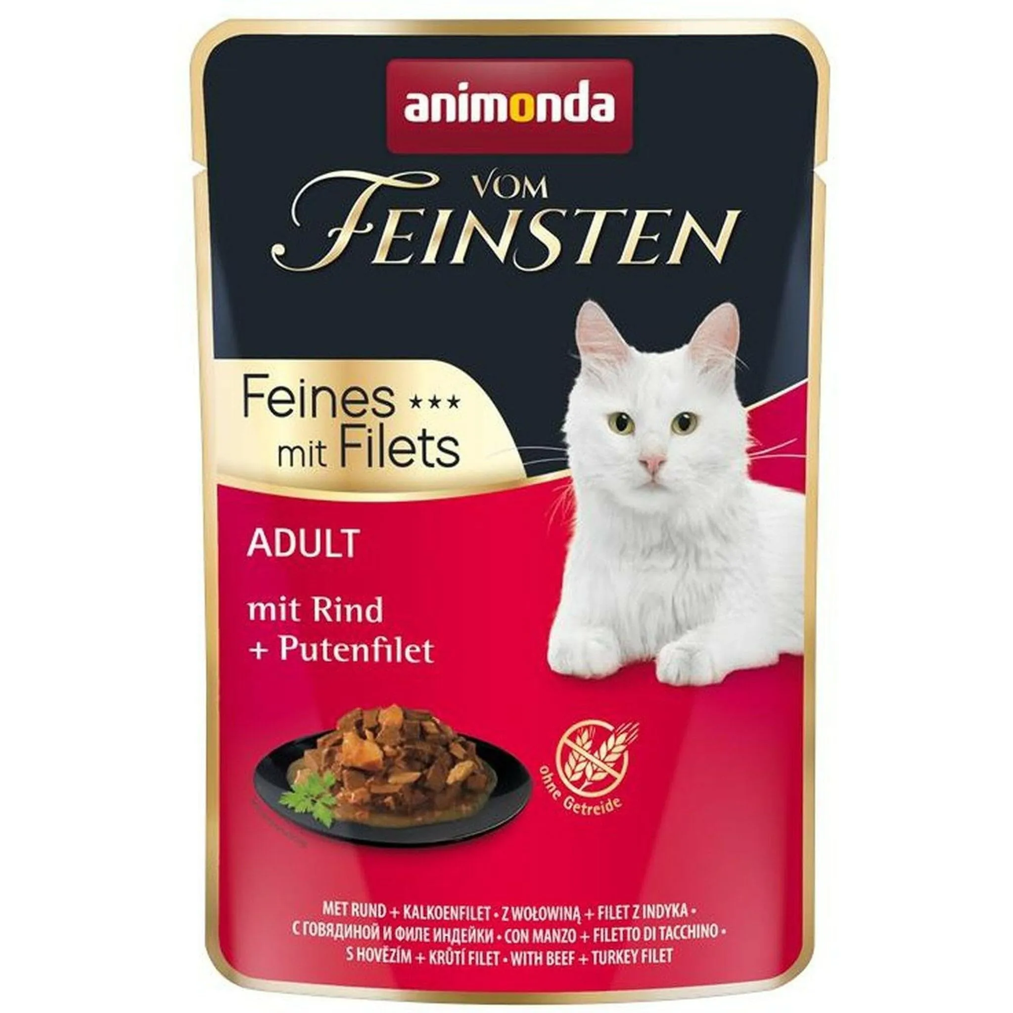 animonda, Vom Feinsten - Mangime umido per gatti adulti, teneri filetti, con manzo + filetto di tacchino, 18 x 85 g - immagine 1