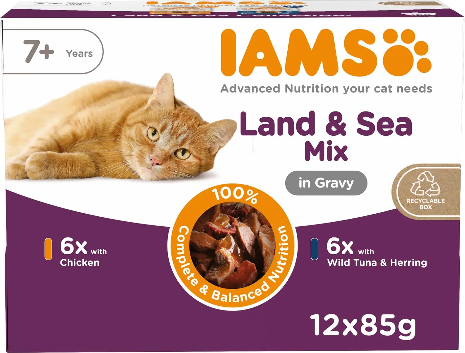 IAMS Delights Senior - Cibo umido per gatti con pollo e pesce, 12 x 85 g - immagine 1