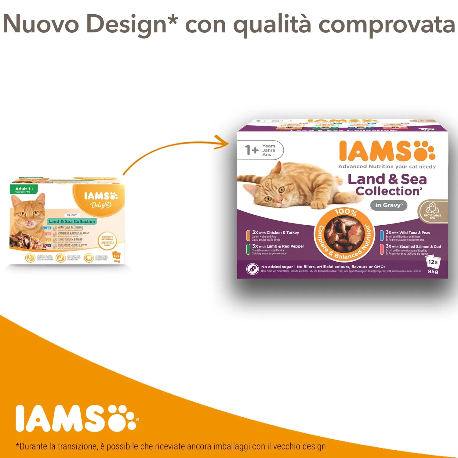 IAMS Delights Senior - Cibo umido per gatti con pollo e pesce, 12 x 85 g - immagine 2