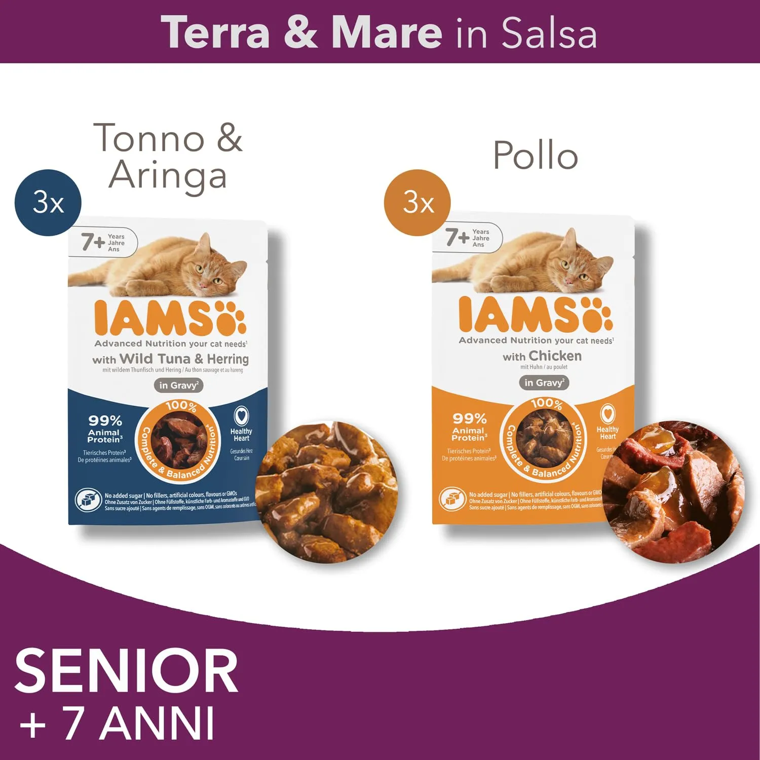 IAMS Delights Senior - Cibo umido per gatti con pollo e pesce, 12 x 85 g - immagine 3
