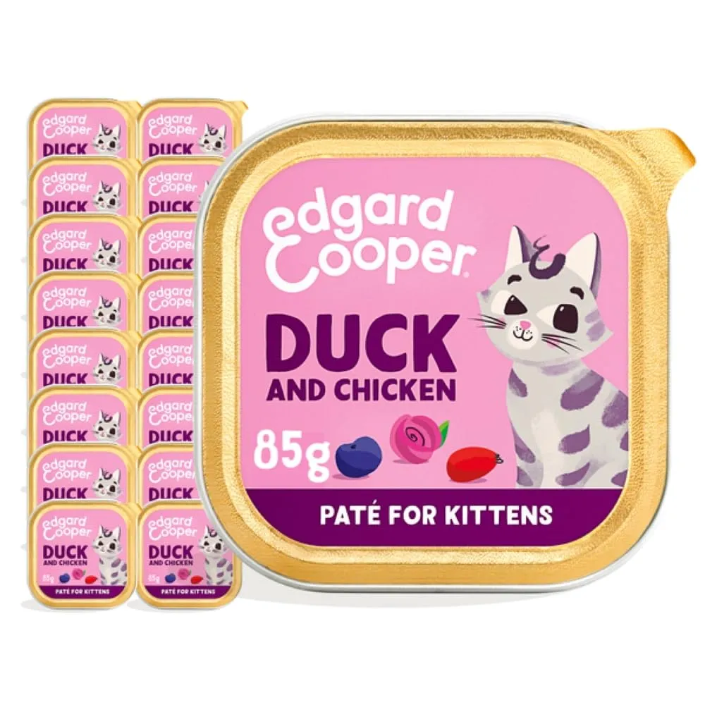 Edgard & Cooper cibo umido per gatti, Junior, (Anatra/Pollo Fresco, 85g x 16), pate gatto sterilizzati o attivo, carne fresca e ingredienti naturali, senza cereali, senza zuccheri aggiunti - immagine 1