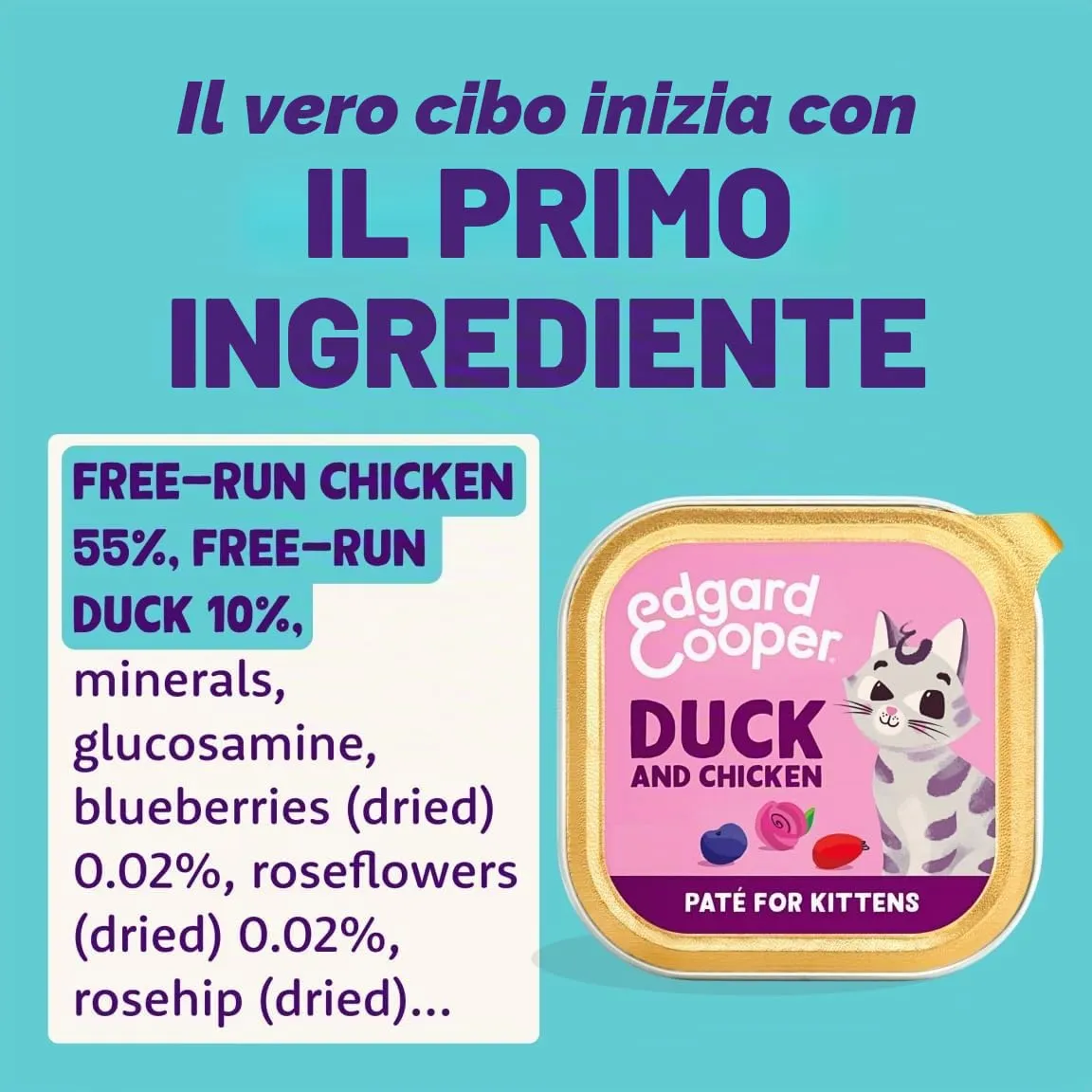 Edgard & Cooper cibo umido per gatti, Junior, (Anatra/Pollo Fresco, 85g x 16), pate gatto sterilizzati o attivo, carne fresca e ingredienti naturali, senza cereali, senza zuccheri aggiunti - immagine 3