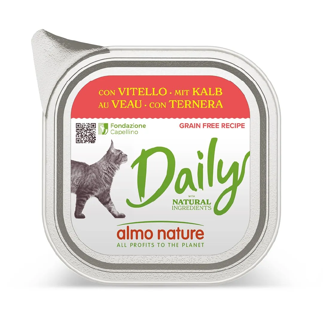Almo Nature Daily - Cibo Umido per Gatti Adulti - Vitello - 100 g, Confezione da 32 - immagine 1