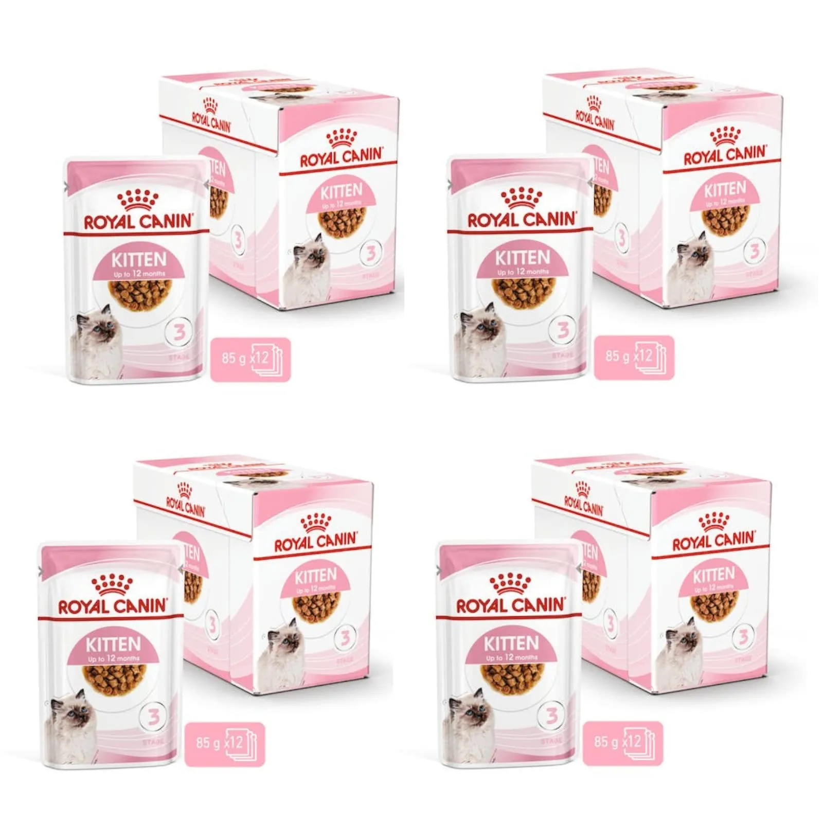 Royal Canin Kitten cibo umido | Confezione da 4 | 4 x 12 x 85 g | Pezzi fini in salsa | Alimento completo per gattini| Specifico per gattini dalla seconda fase di crescita fino a 12 mesi di età - immagine 1