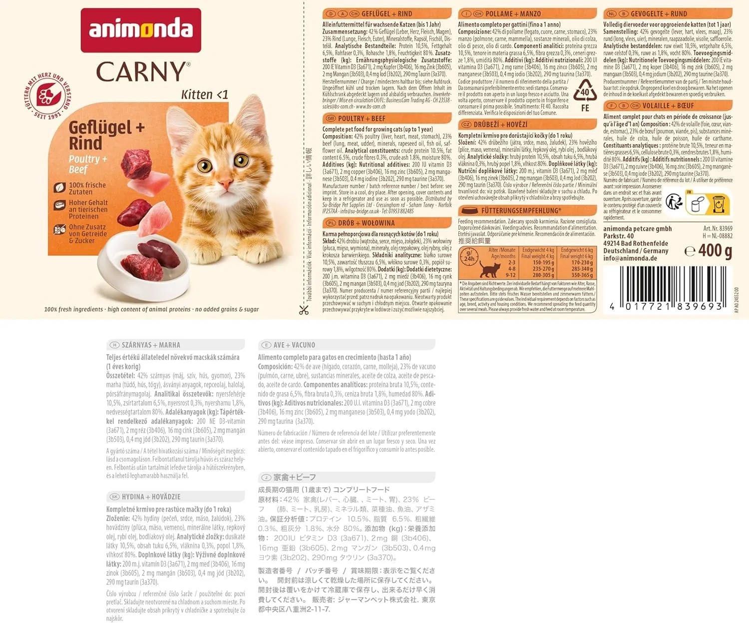 animonda Carny Kitten, cibo umido per gatti, Vitello, Pollame + Tacchino 12 x 400 g - immagine 4
