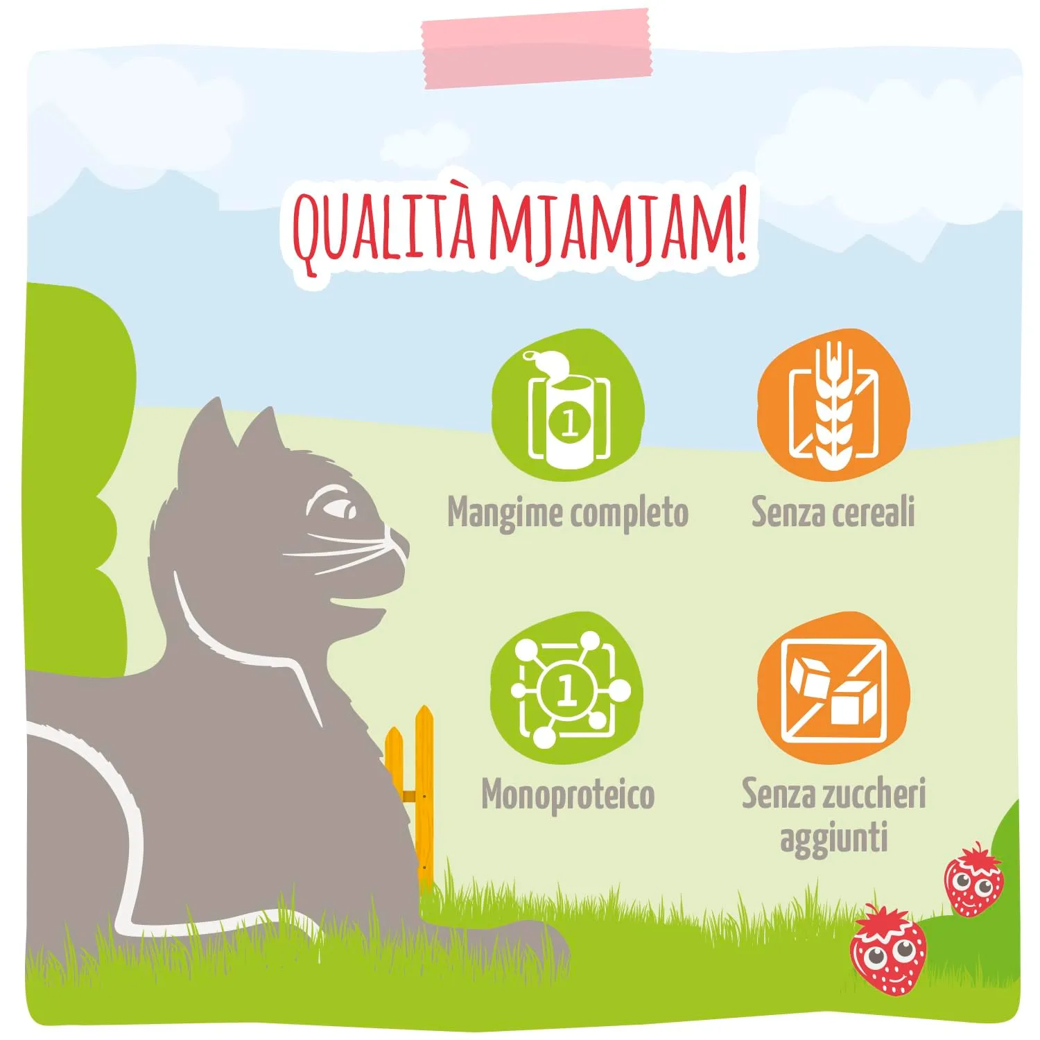 MjAMjAM - Cibo umido premium per gatti - Quetschie - Chicks & Friends pollo delicato con fragole fruttate, confezione da 12 (12 x 125g), senza cereali - immagine 5