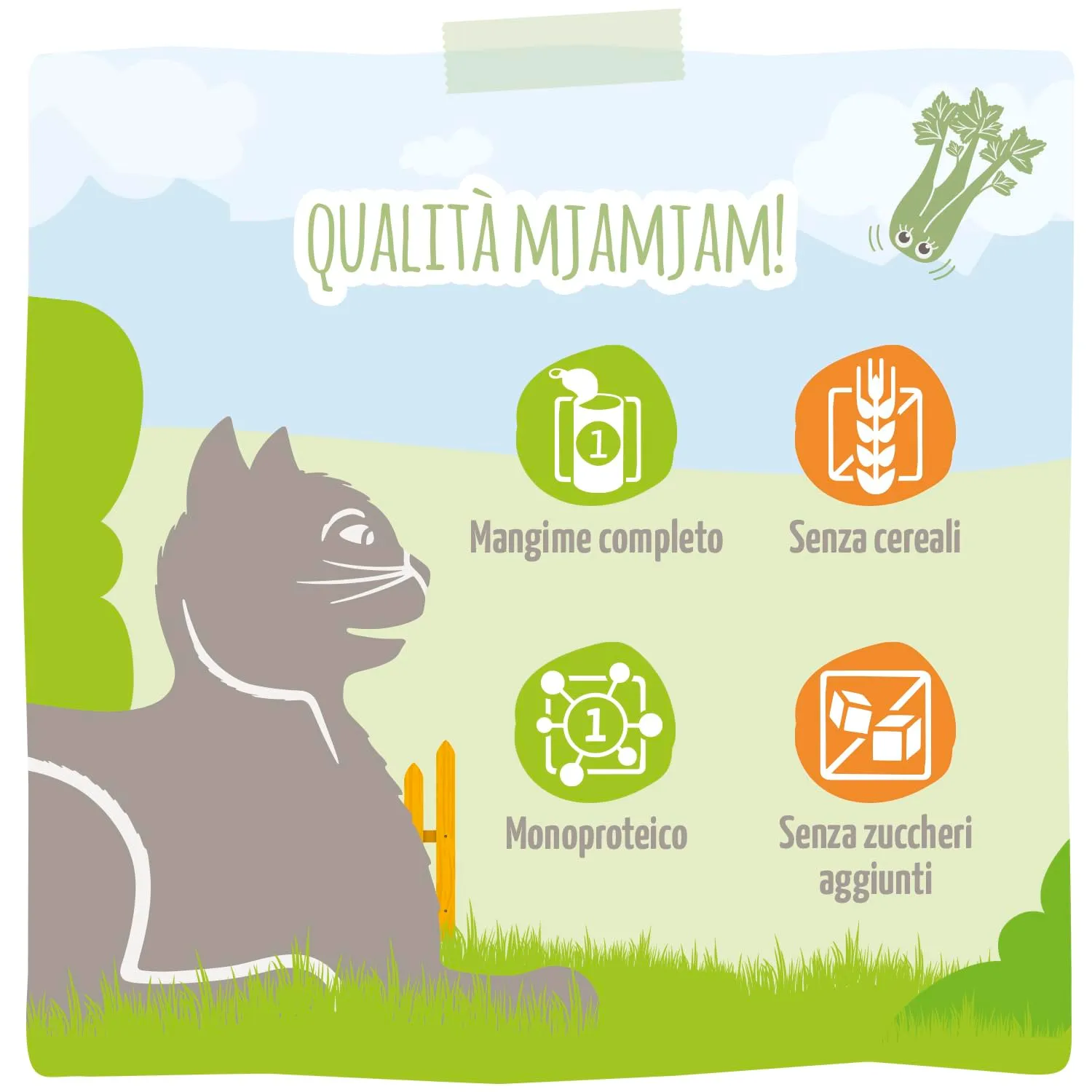 MjAMjAM - Cibo umido premium per gatti - Quetschie - Chicks & Friends pollo saporito con sedano rapa al vapore, confezione da 6 (6 x 300g), senza cereali - immagine 5