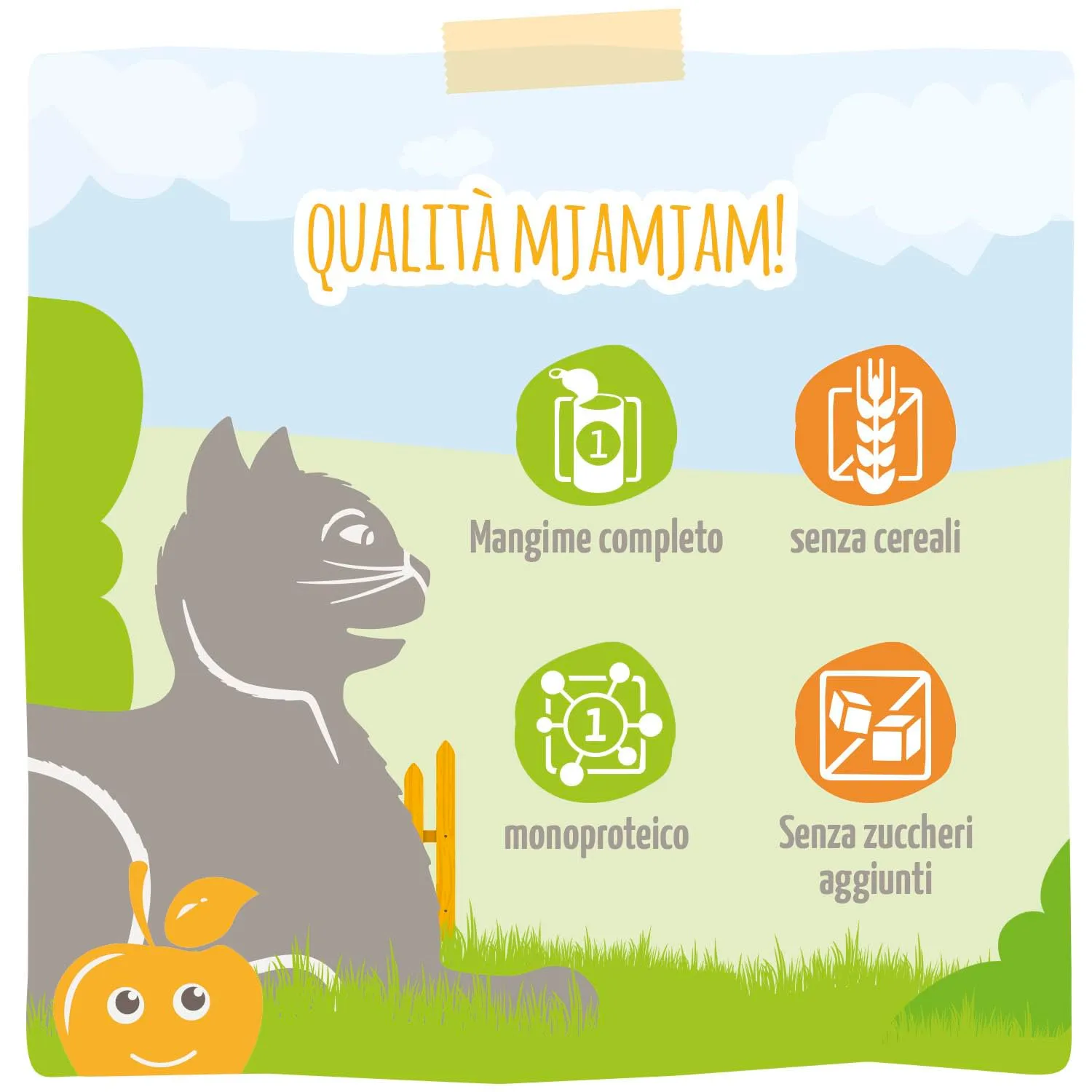 MjAMjAM - Cibo umido premium per gatti - Quetschie - Chicks & Friends tenero pollo con gustosi pezzi di mela, confezione da 6 (6 x 300g), senza cereali - immagine 3