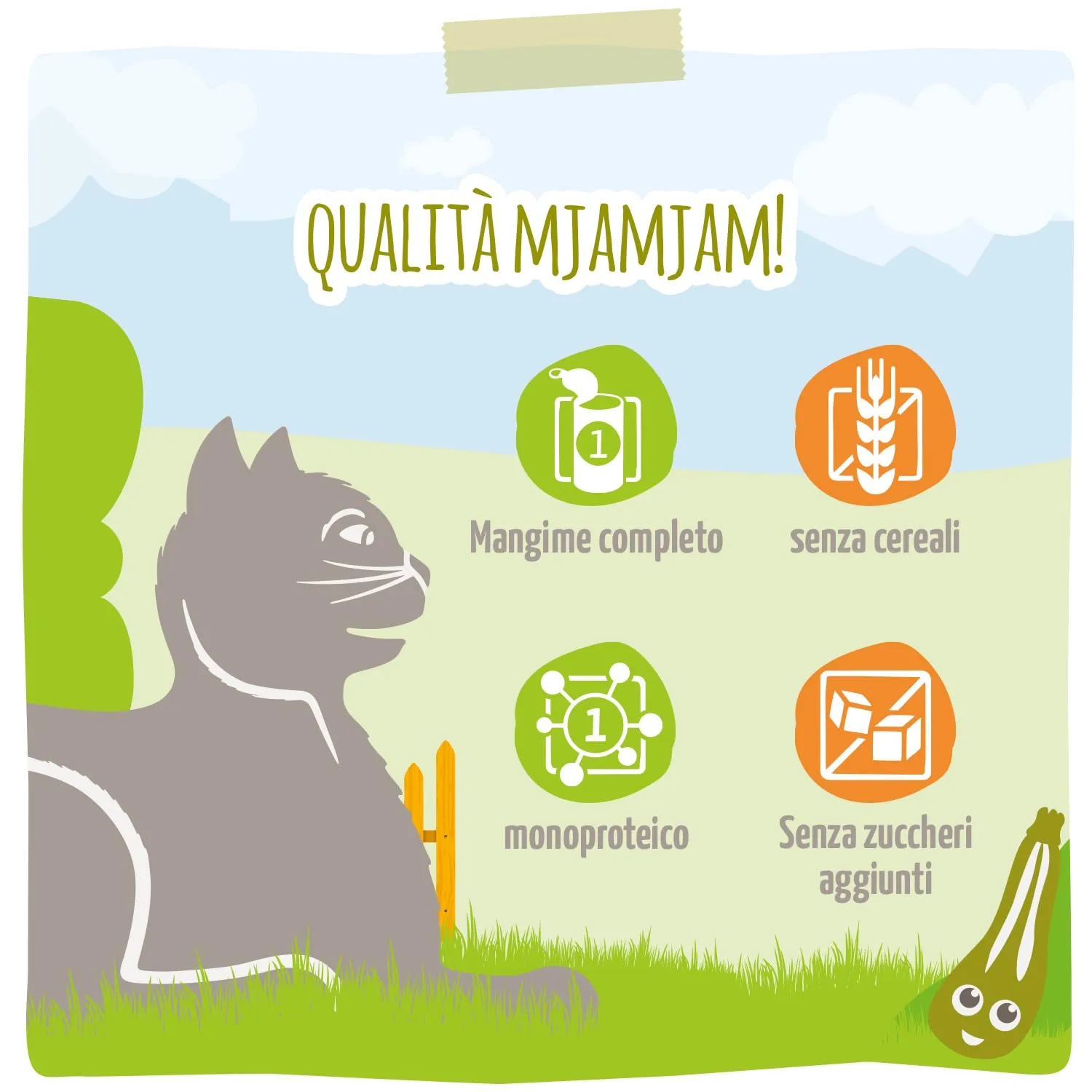 MjAMjAM - Cibo umido premium per gatti - Quetschie - Chicks & Friends delizioso pollo con zucchine al vapore, confezione da 6 (6 x 300g), senza cereali - immagine 4