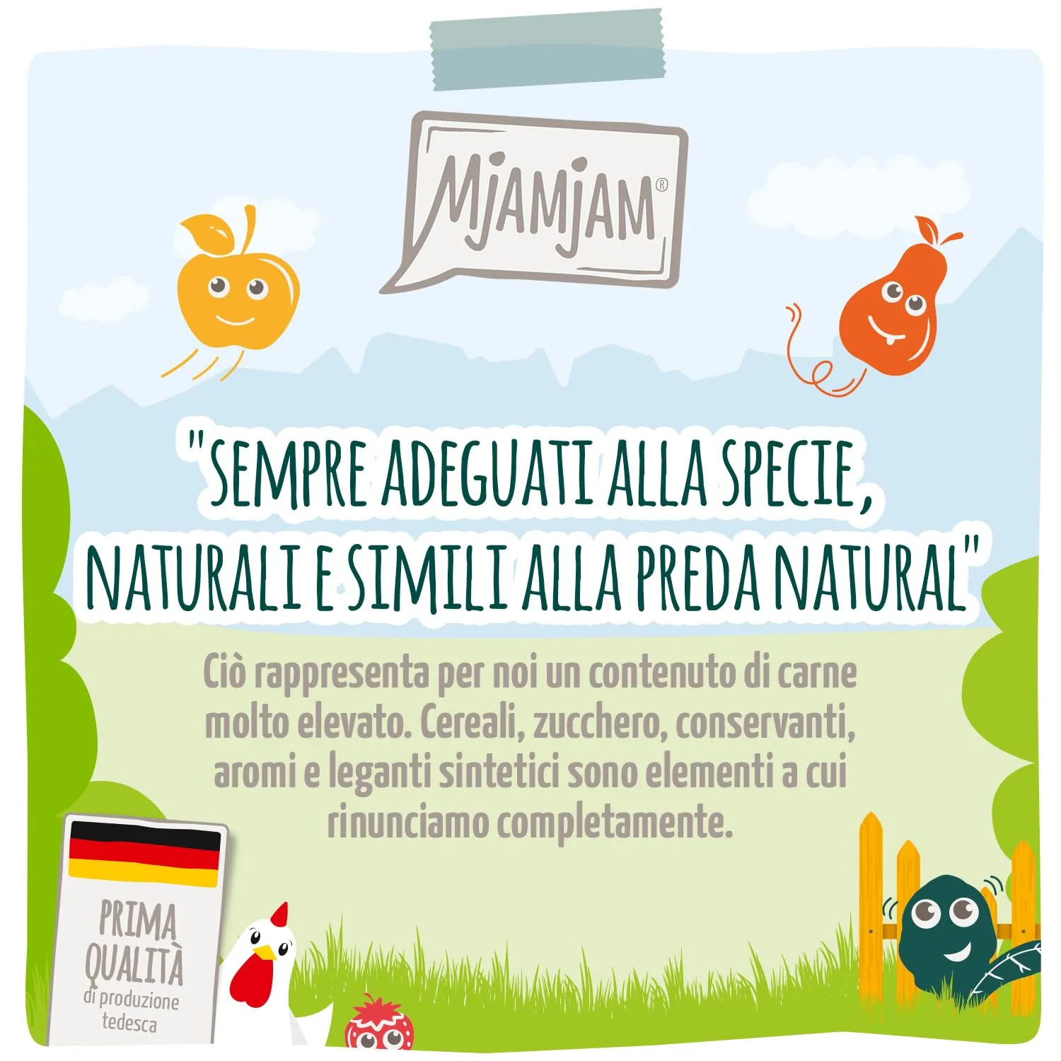 MjAMjAM - Cibo umido premium per gatti - Chicks & Friends Box, confezione da 12 (12 x 125 g), senza cereali con carne extra - immagine 3