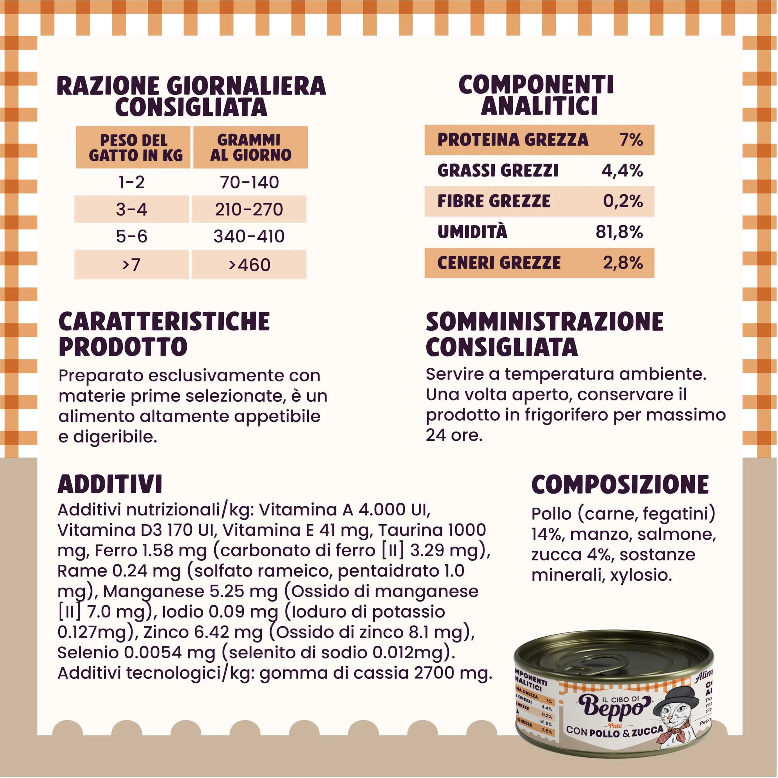 Il Cibo di Beppo Umido Paté per Gatti Sterilizzati - 12 Lattine da 85g - Alimento Completo di Alta Qualità (12 lattine da 85g, Paté - Pollo e Zucca) - immagine 2