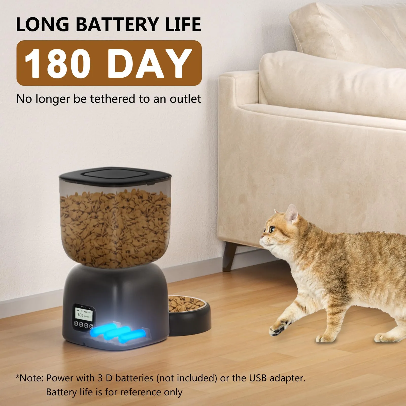 PUPPY KITTY Cady Distributore Automatico Cibo Gatti, 3L Dispenser Cibo Gatti con 10S Registrazion, Durata Della Batteria fino a 180 giorni, Orari di Mangiatoia Personalizzati, 1-4 Pasti al Giorno - immagine 3