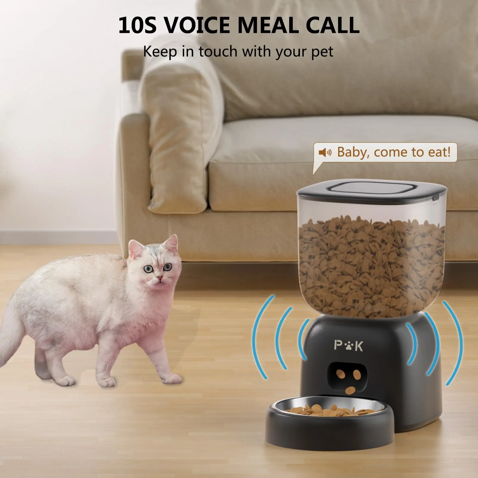 PUPPY KITTY Cady Distributore Automatico Cibo Gatti, 3L Dispenser Cibo Gatti con 10S Registrazion, Durata Della Batteria fino a 180 giorni, Orari di Mangiatoia Personalizzati, 1-4 Pasti al Giorno - immagine 7