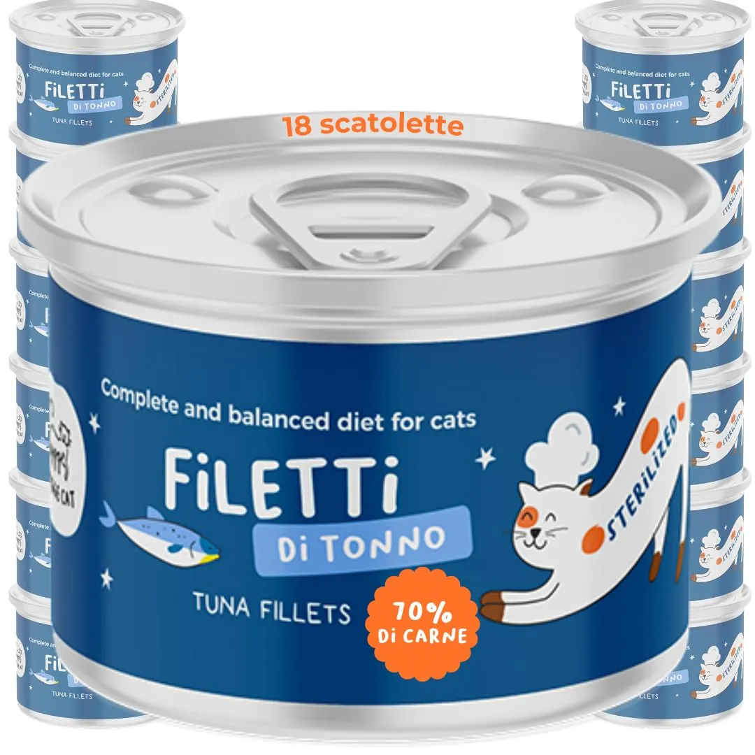 Hygge Cat Filetti di Tonno 70% | Cibo Umido per Gatti Sterilizzati Grain Free, Senza Cereali | Scatolette Gatto 18 x 70 g in Brodo | Monoproteico, con Omega 3 e Taurina | Made in Italy - immagine 1