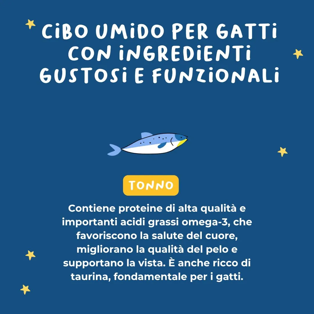 Hygge Cat Filetti di Tonno 70% | Cibo Umido per Gatti Sterilizzati Grain Free, Senza Cereali | Scatolette Gatto 18 x 70 g in Brodo | Monoproteico, con Omega 3 e Taurina | Made in Italy - immagine 3